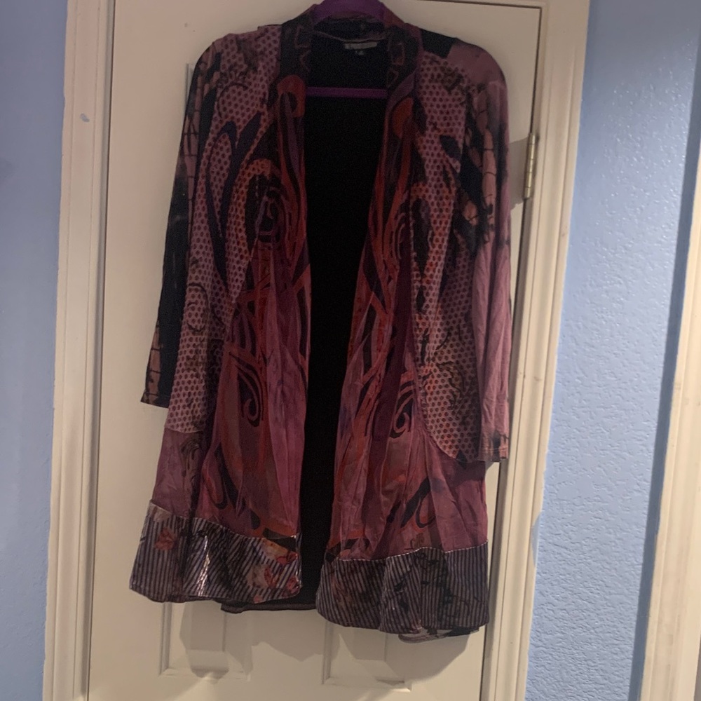 The Pyramid Collection Pink and black Open Front Cardigan Duster